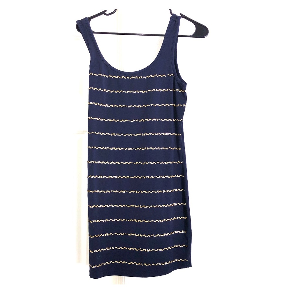 Forever 21 Navy Gold Sequin Striped Mini Dress M